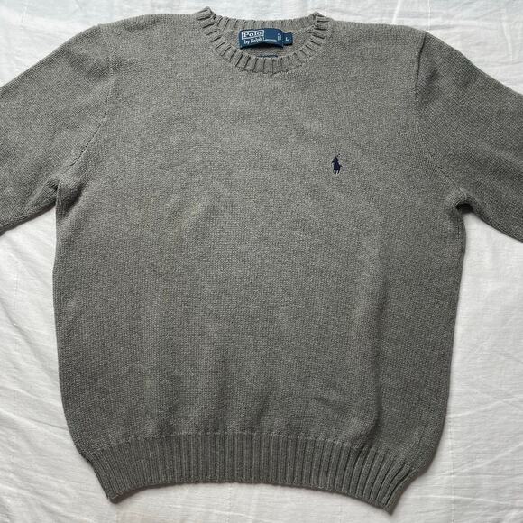 Vintage Polo Ralph Lauren Knit Sweater Mens Large Gray Crewneck Embroidered Pony - Picture 2 of 5